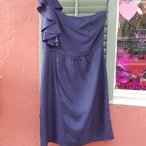Navy one shoulder party dress